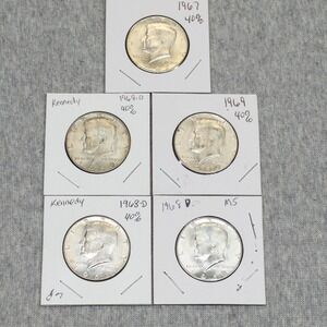 Kennedy 40% Silver Half Dollars Qty 5 Junk Silver